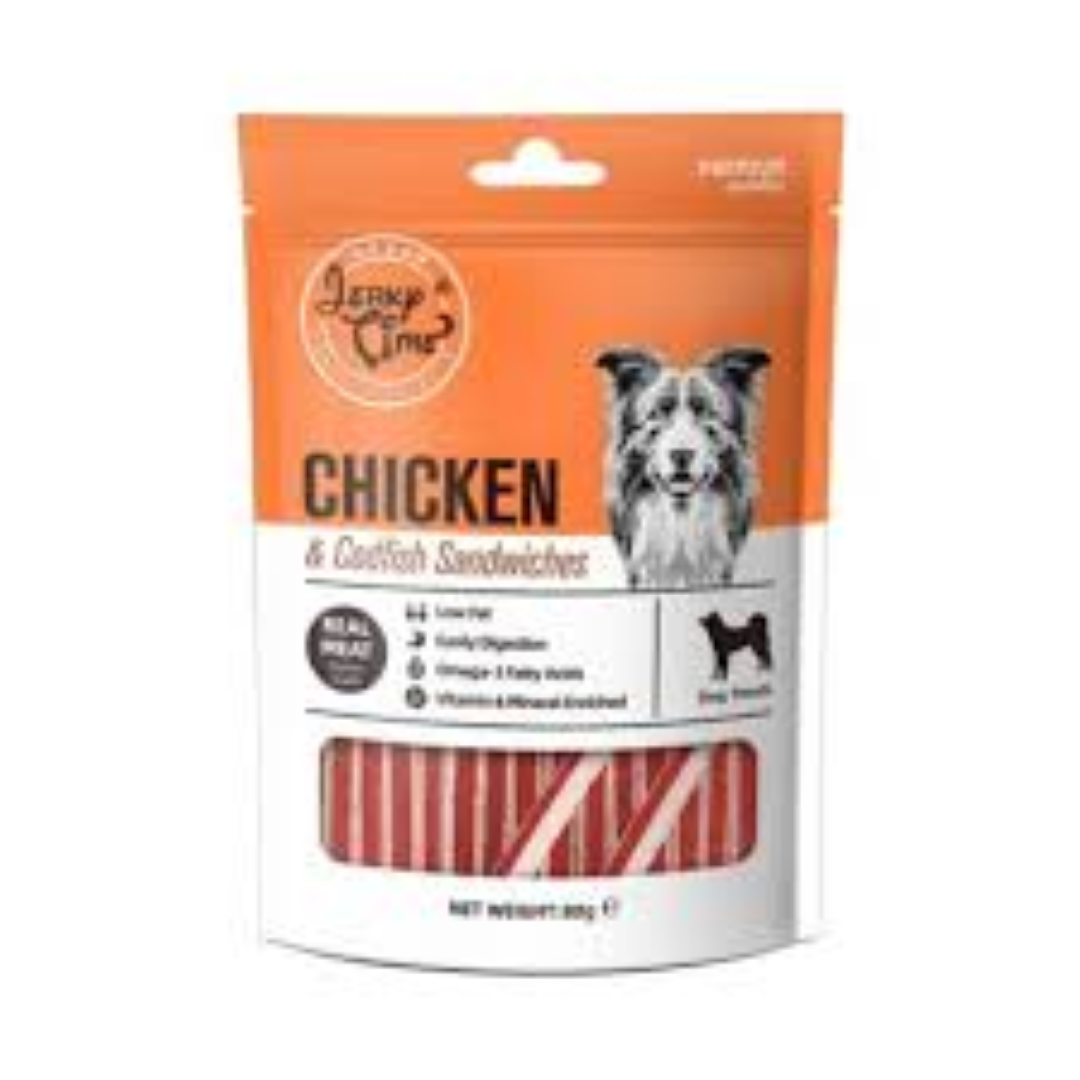 JERKY TIME DOG CHICKEN & CODFISH SANDWICH 80G